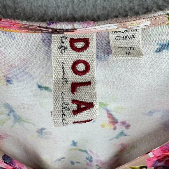 Anthropologie Dolan Floral Flutter Sleeve V-Neck Peplum Top Blouse Pink Beige PM - Picture 6 of 7